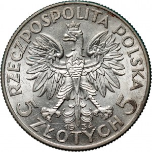 II RP, 5 Zloty 1934, Warschau, Kopf einer Frau