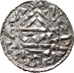 Nemecko, Bavorsko, Henrich II. lomnický 985-995, denár, Nabburg, mincovňa WL