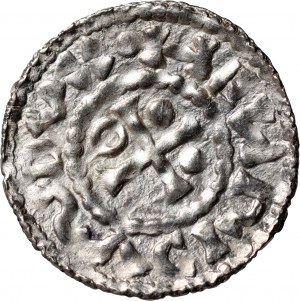 Nemecko, Bavorsko, Henrich II. lomnický 985-995, denár, Nabburg, mincovňa WL