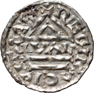 Nemecko, Bavorsko, Henrich II. lomnický 985-995, denár, Regensburg, mincovňa GVAL