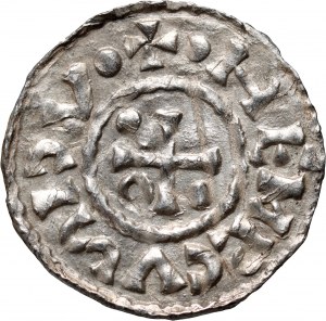 Německo, Bavorsko, Jindřich II. lomeno 985-995, denár, Regensburg, mincovna GVAL