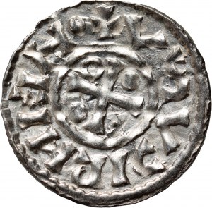 Niemcy, Bawaria, Henryk II Kłótnik 985-995, denar, Regensburg, mincerz ELLN