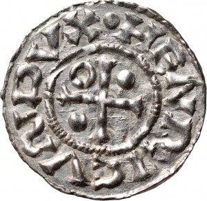 Nemecko, Bavorsko, Henrich IV. 1002-1009, denár, Regensburg, mince ECCO