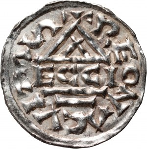 Germania, Baviera, Enrico II il Litigioso 985-995, denario, Regensburg, torta di carne ECCIO