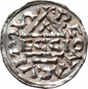 Německo, Bavorsko, Jindřich II. Hádavý 985-995, denár, Regensburg, mince ECCIO