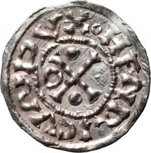 Nemecko, Bavorsko, Henrich II. Hádavý 985-995, denár, Regensburg, mince ECCIO