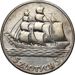 II RP, 5 zlotých 1936, Varšava, plachetnice