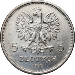 II RP, 5 zloty 1930, Varsavia, Stendardo, francobollo poco profondo