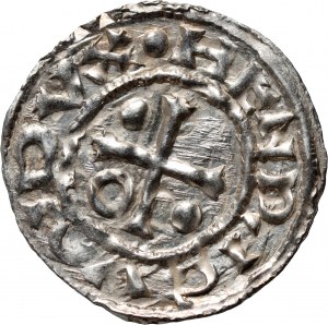 Germania, Baviera, Enrico II il cavatore 985-995, denario, Regensburg, SIC minster