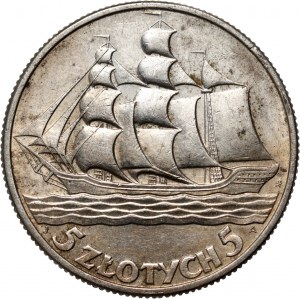 II RP, 5 zloty 1936, Warsaw, Sailing ship