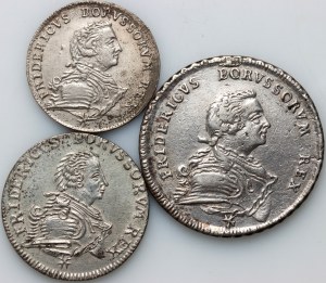 Niemcy, Prusy, Fryderyk II, zestaw monet z lat 1750-1752 (3 sztuki)