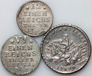 Německo, Prusko, Fridrich II, sada mincí 1750-1752 (3 kusy)
