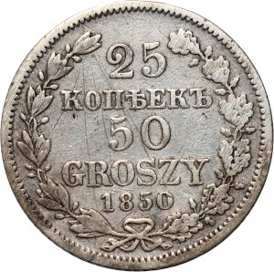 Russian partition, Nicholas I, 25 kopecks = 50 groszy 1850 MW, Warsaw