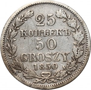 Zabór rosyjski, Mikołaj I, 25 kopiejek = 50 groszy 1850 MW, Warszawa