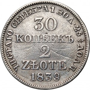 Ruské dělení, Mikuláš I., 30 kopějek = 2 zloté 1839 MW, Varšava
