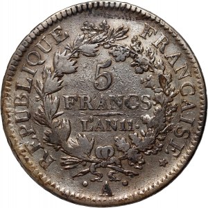 Francie, republika, 5 franků L' AN 11 A (1802), Paříž