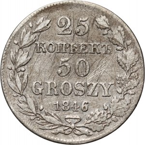 Ruské dělení, Mikuláš I., 25 kopějek = 50 grošů 1846 MW, Varšava