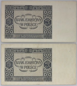 General Government, set of 2 x 5 gold 1.08.1941, AE series, adjacent numbers