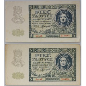 Všeobecná vláda, sada 2 x 5 zlatých 1.08.1941, séria AE, AF
