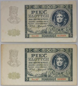 General Government, set of 2 x 5 gold 1.08.1941, series AE, AF