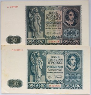 Generalne Gubernatorstwo, zestaw 2 x 50 złotych 1.08.1941, serie A, D