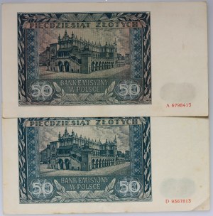 Generalgouvernement, Satz von 2 x 50 Zloty 1.08.1941, Serie A, D
