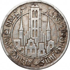 Freie Stadt Danzig, 5 guldenů 1923, Utrecht, kostel Panny Marie