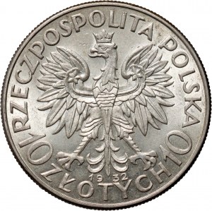 II RP, 10 zloty 1932, sans marque de fabrique, tête de femme