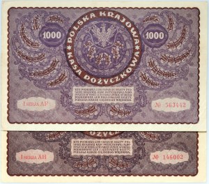 II RP, zestaw 2 x 1000 marek polskich 23.08.1919, I serja AF, AH