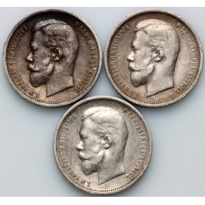 Russia, Nicola II, serie di monete da 50 copechi (3 pezzi) del 1912-1913
