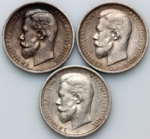 Russie, Nicolas II, série de pièces de 50 kopecks (3 pièces) de 1912-1913