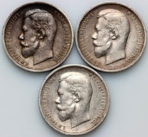 Rusko, Mikuláš II., sada mincí 50 kopějek (3 kusy) z let 1912-1913