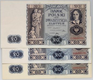 II RP, série de 3 x 20 zloty 11.11.1936, série AS, BŁ, CJ