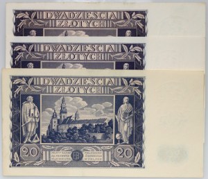 II RP, série de 3 x 20 zloty 11.11.1936, série AS, BŁ, CJ