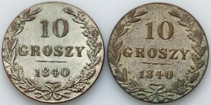 Russische Teilung, Nikolaus I., Satz von 10 Groszy 1840 MW, Warschau (2 Stück)