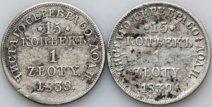 Ruský oddiel, Mikuláš I., 15 kopejok = 1 zlotý 1839 MW, Varšava (2 ks)