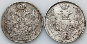Russische Teilung, Nikolaus I., 15 Kopeken = 1 Zloty 1839 MW, Warschau (2 Stück)