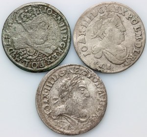 Jean III Sobieski, série de six pence datée de 1680-1684 (3 pièces)