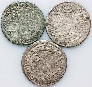Jean III Sobieski, série de six pence datée de 1680-1684 (3 pièces)