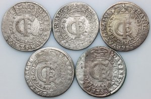 John II Casimir, set of tymphes 1664 AT, Bydgoszcz (5 pieces)