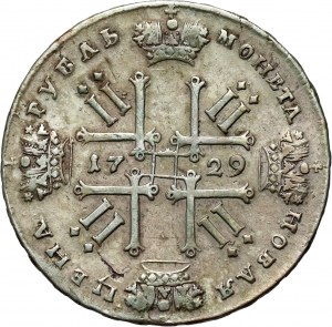 Rusko, Peter II, rubľ 1729, Moskva, Kadaševský dvor