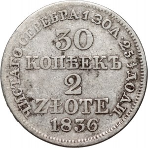 Russische Teilung, Nikolaus I., 30 Kopeken = 2 Zloty 1836 MW, Warschau