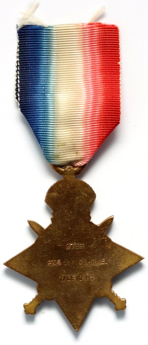 Wielka Brytania, medal Gwiazda 1914-15, z wygrawerowanym nadaniem