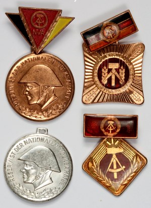 Allemagne, RDA, ensemble de 4 badges et médailles