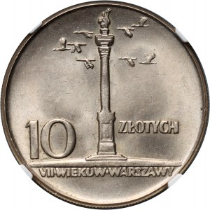 Poľská ľudová republika, 10 zlotých 1965, 7. storočnica Varšavy - Zygmuntov stĺp