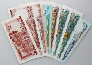 Bahamy, Bermudy, Gibraltar, Belize, Fidżi, Elżbieta II, zestaw banknotów (8 sztuk)