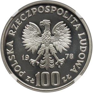 Repubblica Popolare di Polonia, 100 zloty 1978, Protezione dell'ambiente - Testa di alce, campione, argento