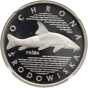 République populaire de Pologne, 100 zlotys 1977, Protection de l'environnement - Barbeau, échantillon, argent