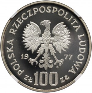 Poľská ľudová republika, 100 zlotých 1977, Ochrana životného prostredia - Barbel, vzorka, striebro