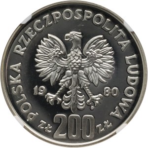 PRL, 200 zlotých 1980, Kazimierz Odnowiciel, vzorka, striebro